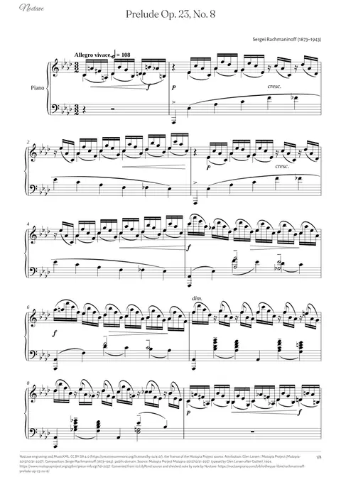First page of the score of Prelude Op. 23, No. 8
