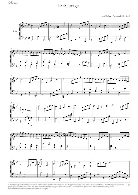 First page of the score of Les Sauvages