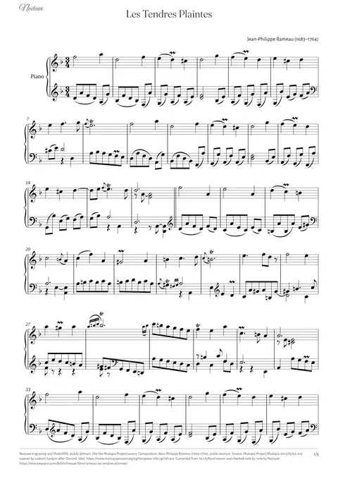 Première page de la partition de Les Tendres Plaintes