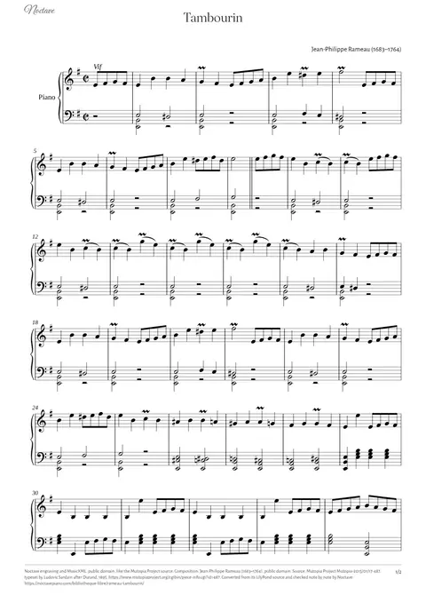 First page of the score of Tambourin