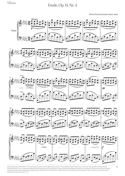 First page of the score of Etude, Op. 11, Nr. 4