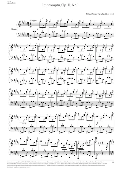 Première page de la partition de Impromptu, Op. 11, Nr. 1