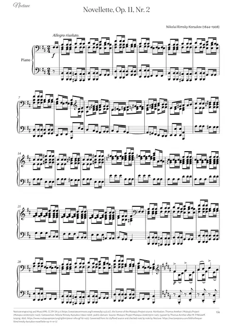 First page of the score of Novellette, Op. 11, Nr. 2