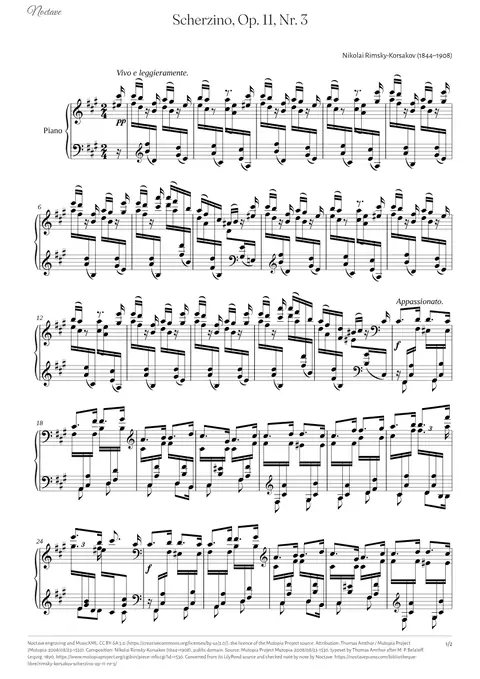 Première page de la partition de Scherzino, Op. 11, Nr. 3