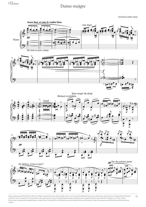 Première page de la partition de Danse maigre