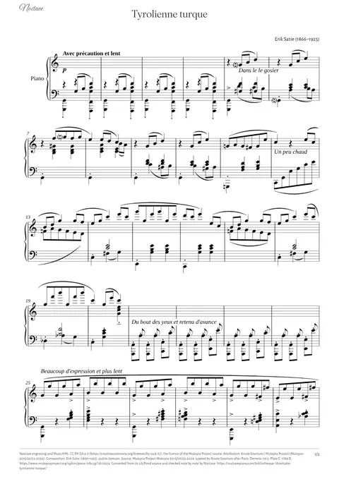 First page of the score of Tyrolienne turque