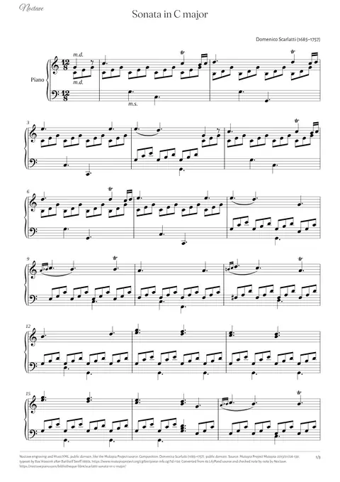 First page of the score of Sonata in C major