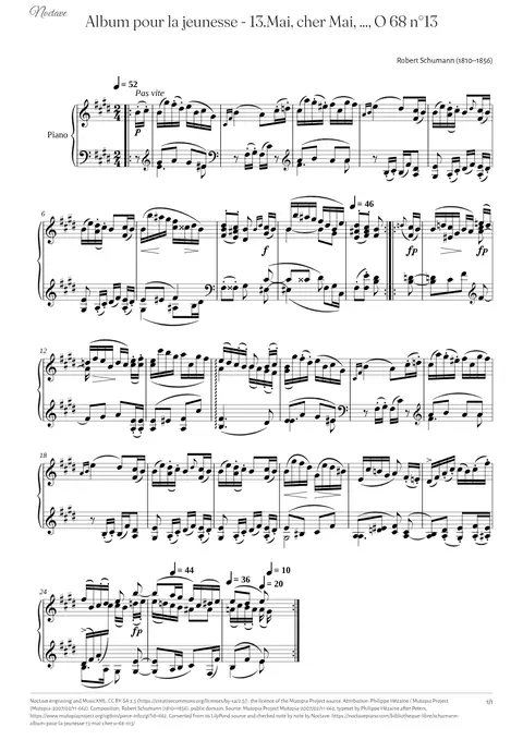 First page of the score of Album pour la jeunesse - 13.Mai, cher Mai, ..., O 68 n°13