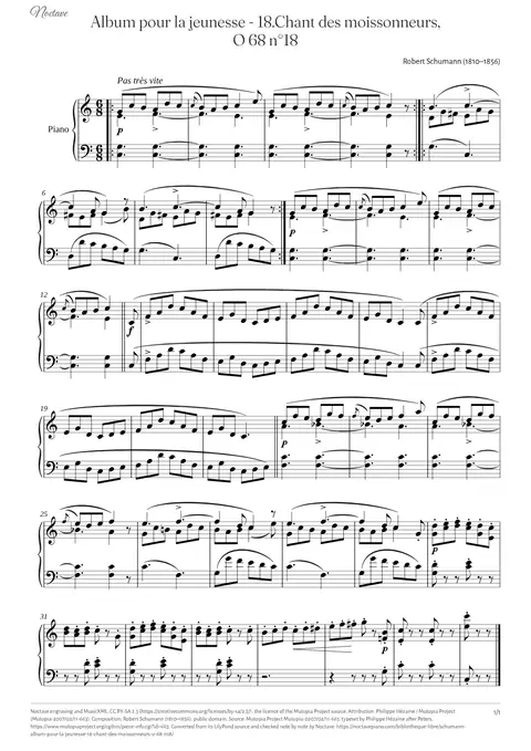 First page of the score of Album pour la jeunesse - 18.Chant des moissonneurs, O 68 n°18