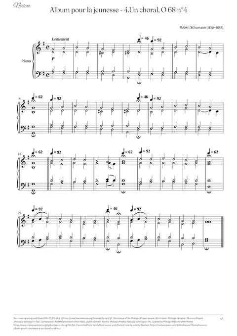 First page of the score of Album pour la jeunesse - 4.Un choral, O 68 n°4