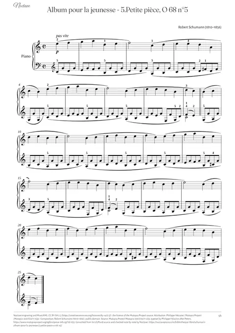 First page of the score of Album pour la jeunesse - 5.Petite pièce, O 68 n°5