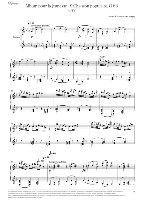 First page of the score of Album pour la jeunesse - 9.Chanson populaire, O 68 n°9