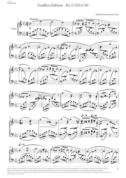 Première page de la partition de Feuilles d'album - 16., O 124 n°16