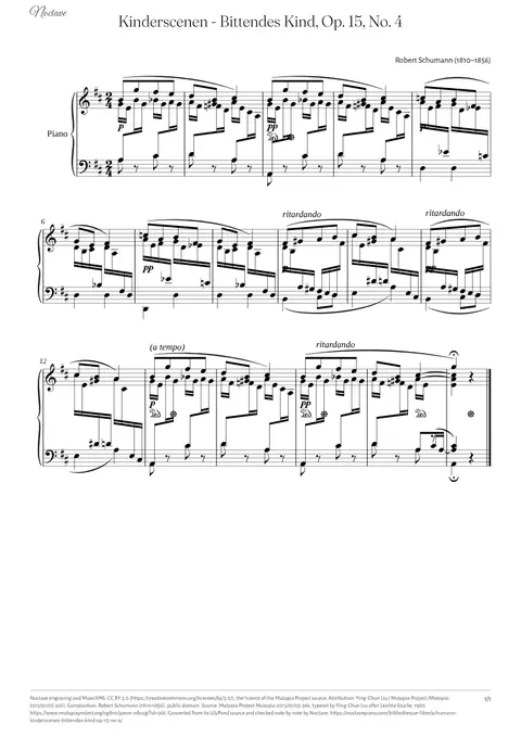 First page of the score of Kinderscenen - Bittendes Kind, Op. 15, No. 4