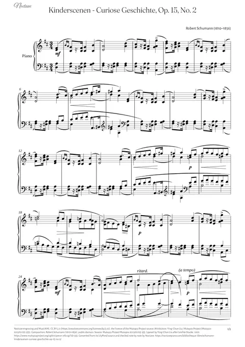 First page of the score of Kinderscenen - Curiose Geschichte, Op. 15, No. 2