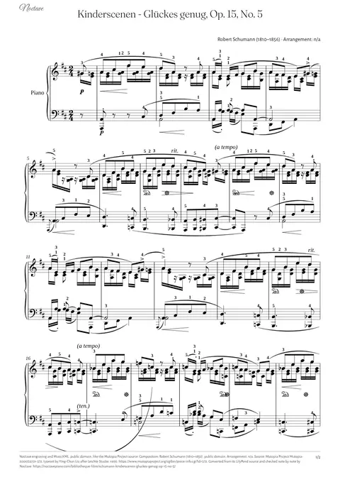 Première page de la partition de Kinderscenen - Glückes genug, Op. 15, No. 5