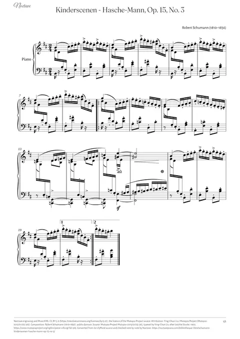 First page of the score of Kinderscenen - Hasche-Mann, Op. 15, No. 3