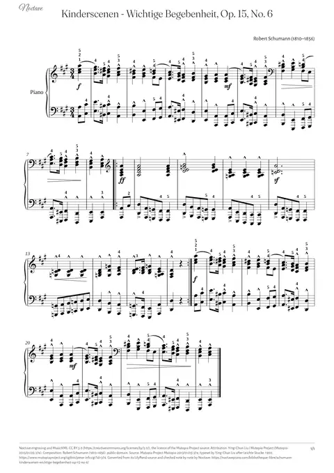 First page of the score of Kinderscenen - Wichtige Begebenheit, Op. 15, No. 6