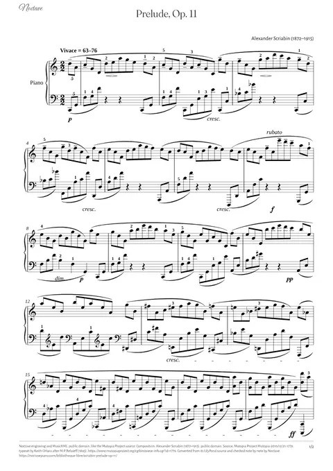 First page of the score of Prelude, Op. 11