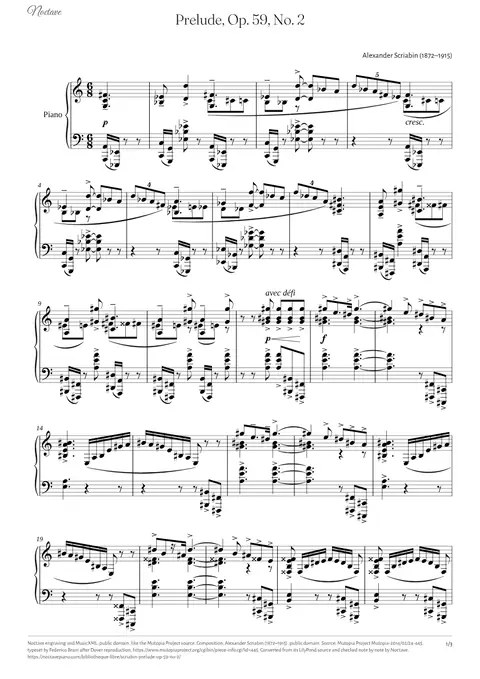 Première page de la partition de Prelude, Op. 59, No. 2