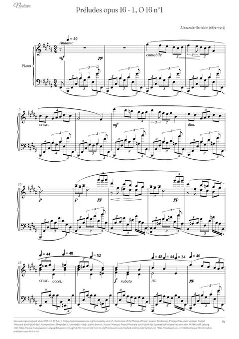 Première page de la partition de Préludes opus 16 - 1., O 16 n°1