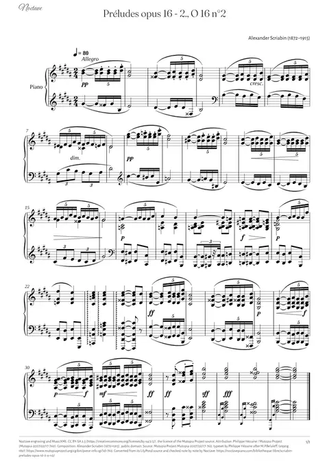 First page of the score of Préludes opus 16 - 2., O 16 n°2
