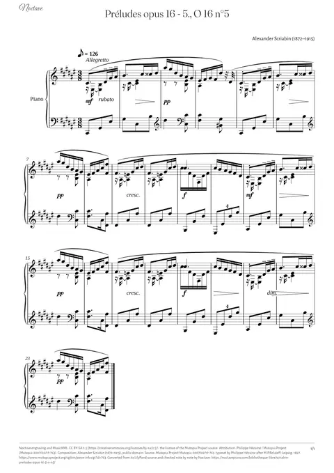 First page of the score of Préludes opus 16 - 5., O 16 n°5