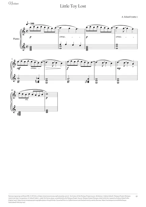 Première page de la partition de Little Toy Lost