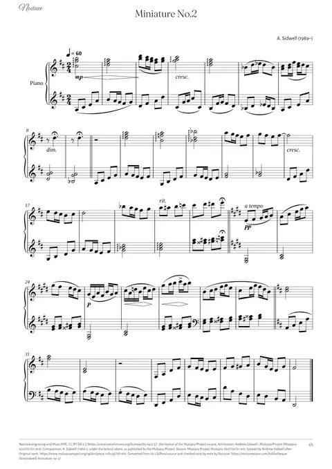 Première page de la partition de Miniature No.2