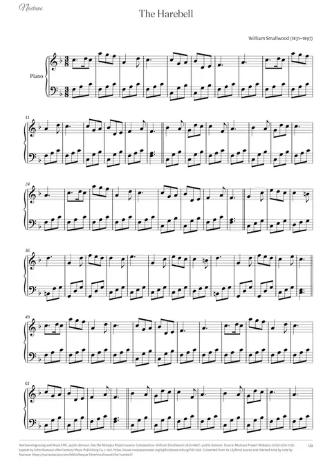 Première page de la partition de The Harebell