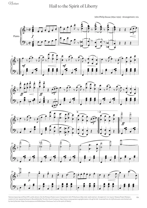 Première page de la partition de Hail to the Spirit of Liberty