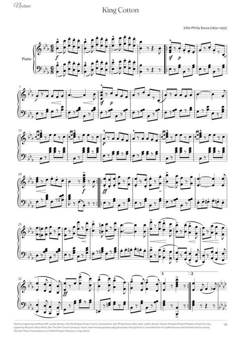 First page of the score of King Cotton