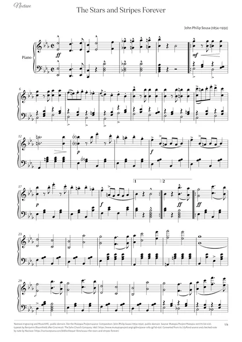 Première page de la partition de The Stars and Stripes Forever