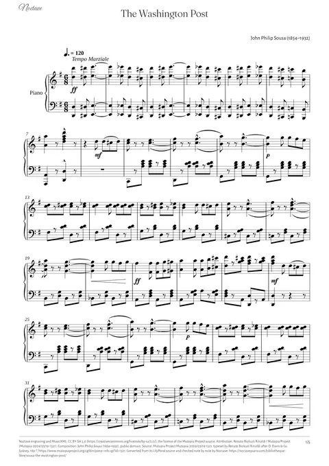 First page of the score of The Washington Post