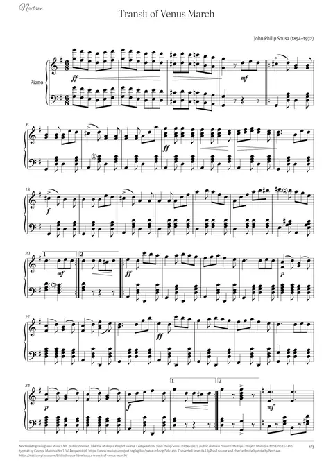 Première page de la partition de Transit of Venus March