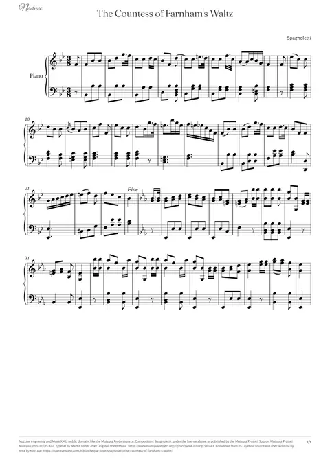 Première page de la partition de The Countess of Farnham's Waltz