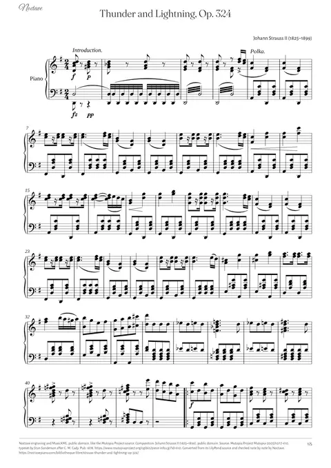 Première page de la partition de Thunder and Lightning, Op. 324