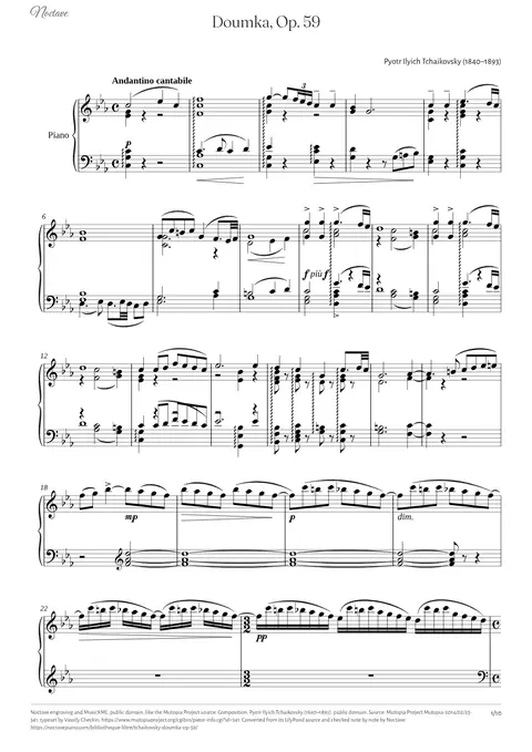 Première page de la partition de Doumka, Op. 59
