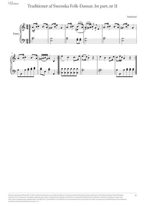 Première page de la partition de Traditioner af Swenska Folk-Dansar, 1st part, nr 11