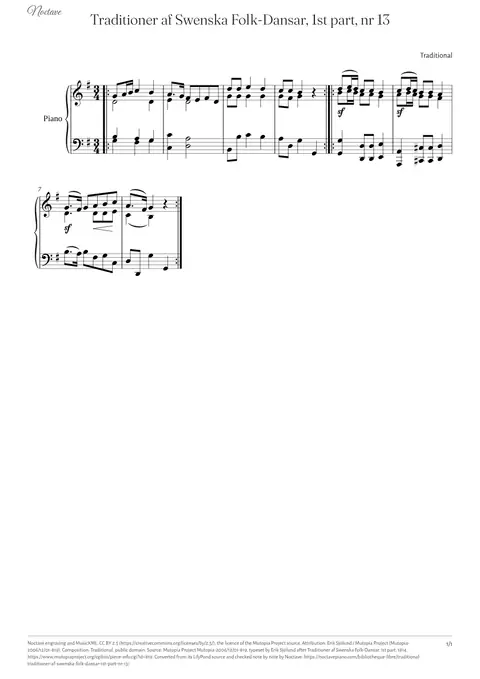 Première page de la partition de Traditioner af Swenska Folk-Dansar, 1st part, nr 13