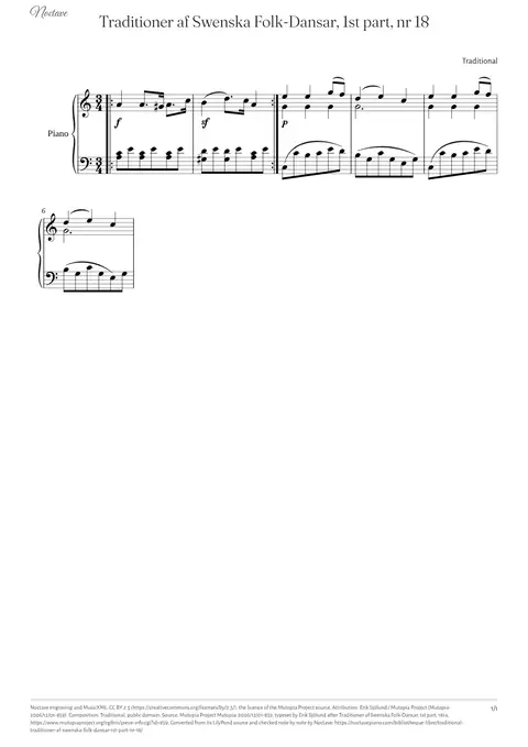 First page of the score of Traditioner af Swenska Folk-Dansar, 1st part, nr 18