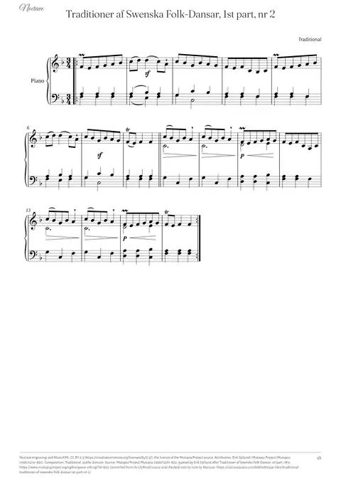 First page of the score of Traditioner af Swenska Folk-Dansar, 1st part, nr 2