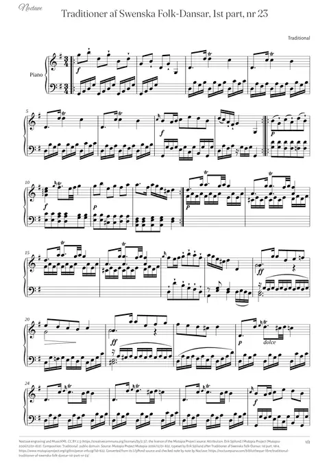 First page of the score of Traditioner af Swenska Folk-Dansar, 1st part, nr 23