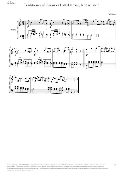 First page of the score of Traditioner af Swenska Folk-Dansar, 1st part, nr 3