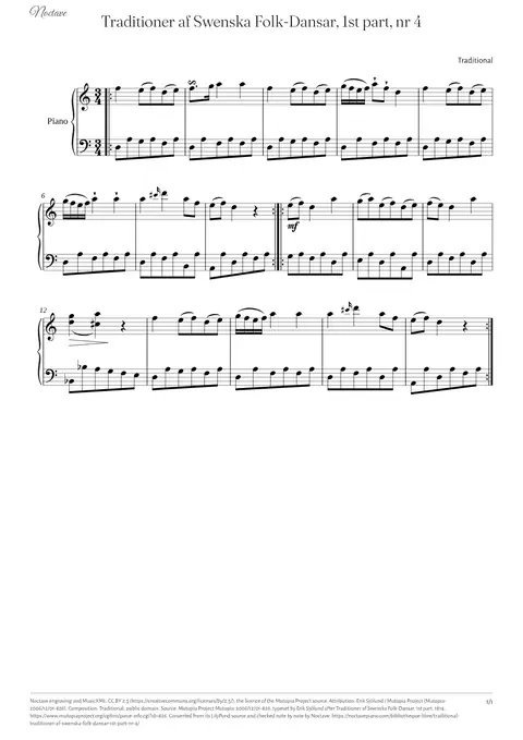 Première page de la partition de Traditioner af Swenska Folk-Dansar, 1st part, nr 4