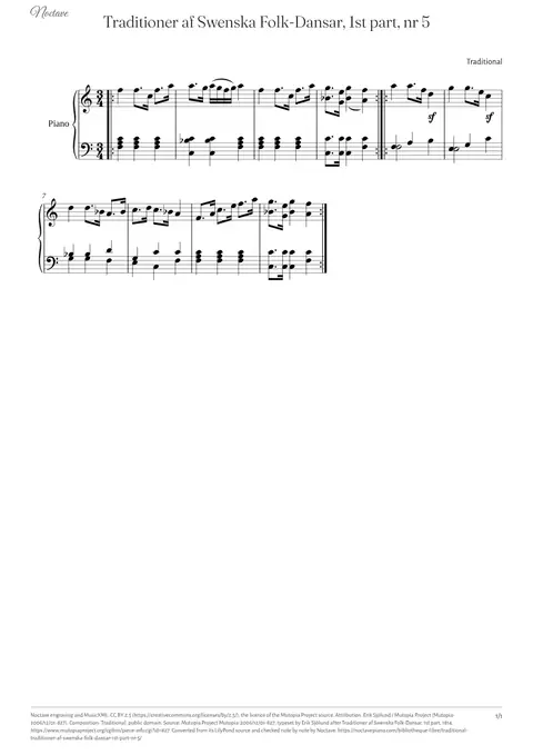 Première page de la partition de Traditioner af Swenska Folk-Dansar, 1st part, nr 5