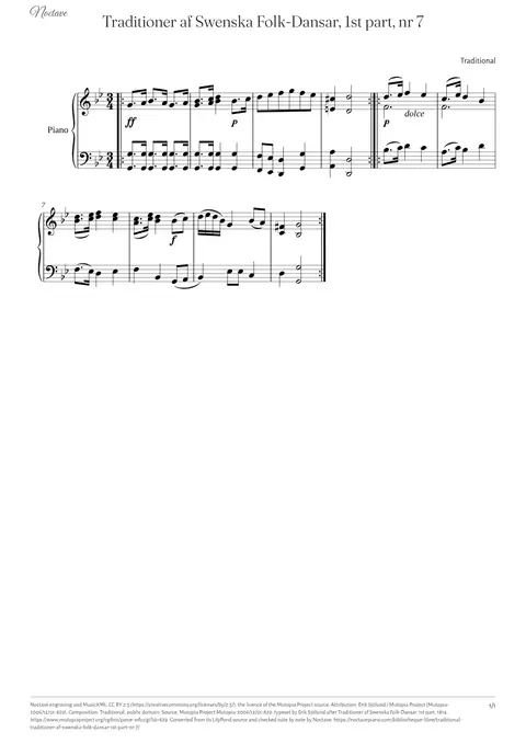 Première page de la partition de Traditioner af Swenska Folk-Dansar, 1st part, nr 7