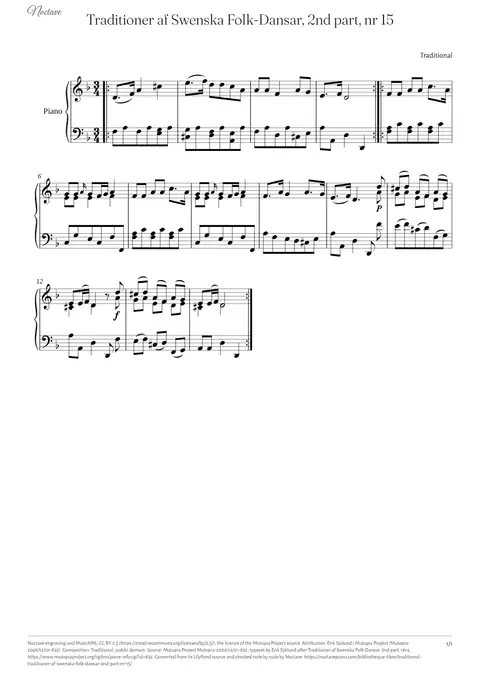 Première page de la partition de Traditioner af Swenska Folk-Dansar, 2nd part, nr 15