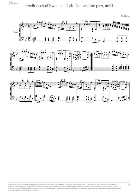 First page of the score of Traditioner af Swenska Folk-Dansar, 2nd part, nr 31