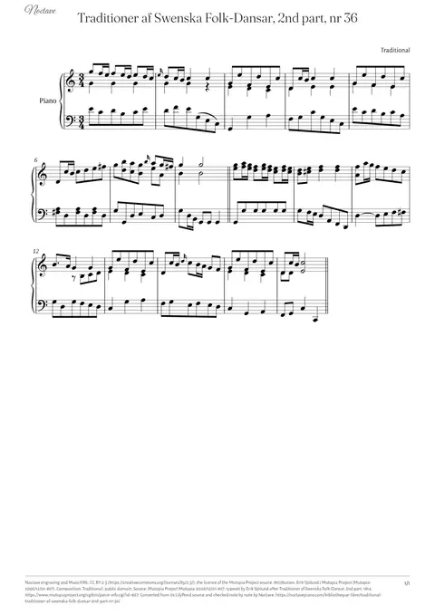 Première page de la partition de Traditioner af Swenska Folk-Dansar, 2nd part, nr 36